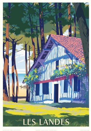 Affiche Fricker " Les Landes, maison Landaise " 30 x 40