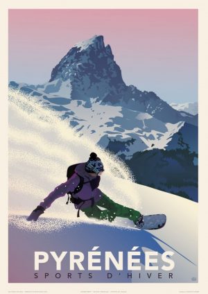 Affiche Fricker " Pyrénées - Snowboard" 30 x 40